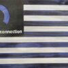 A painting of the american flag with blue stripes.