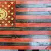 A wooden flag with the logo of the san francisco 4 9 ers.